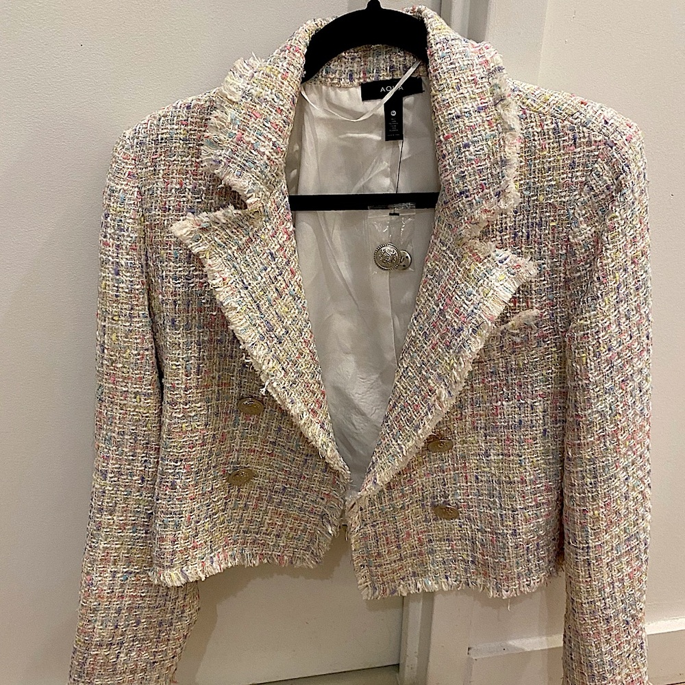 Aqua Multicolor Tweed Cropped Blazer